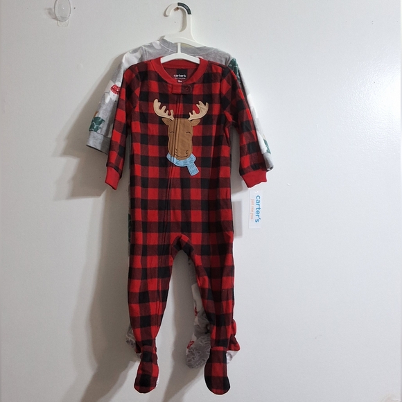 NWT Carter's Just One You Boys 2 Piece Fleece Footed Pajamas 18 Months - Picture 1 of 6